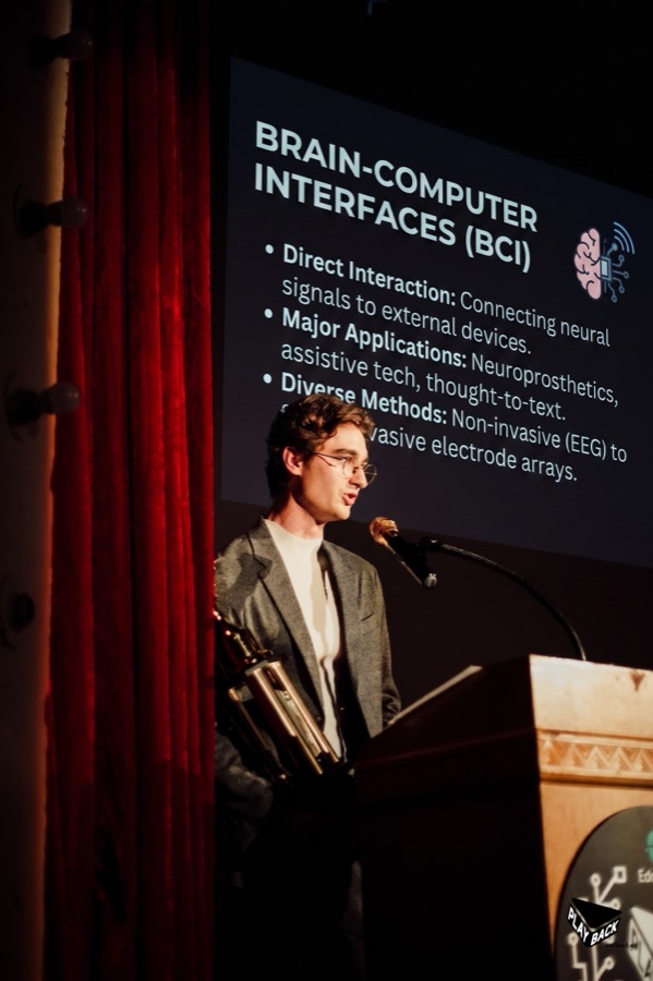 Donald Jewkes presenting on brain-computer interfaces